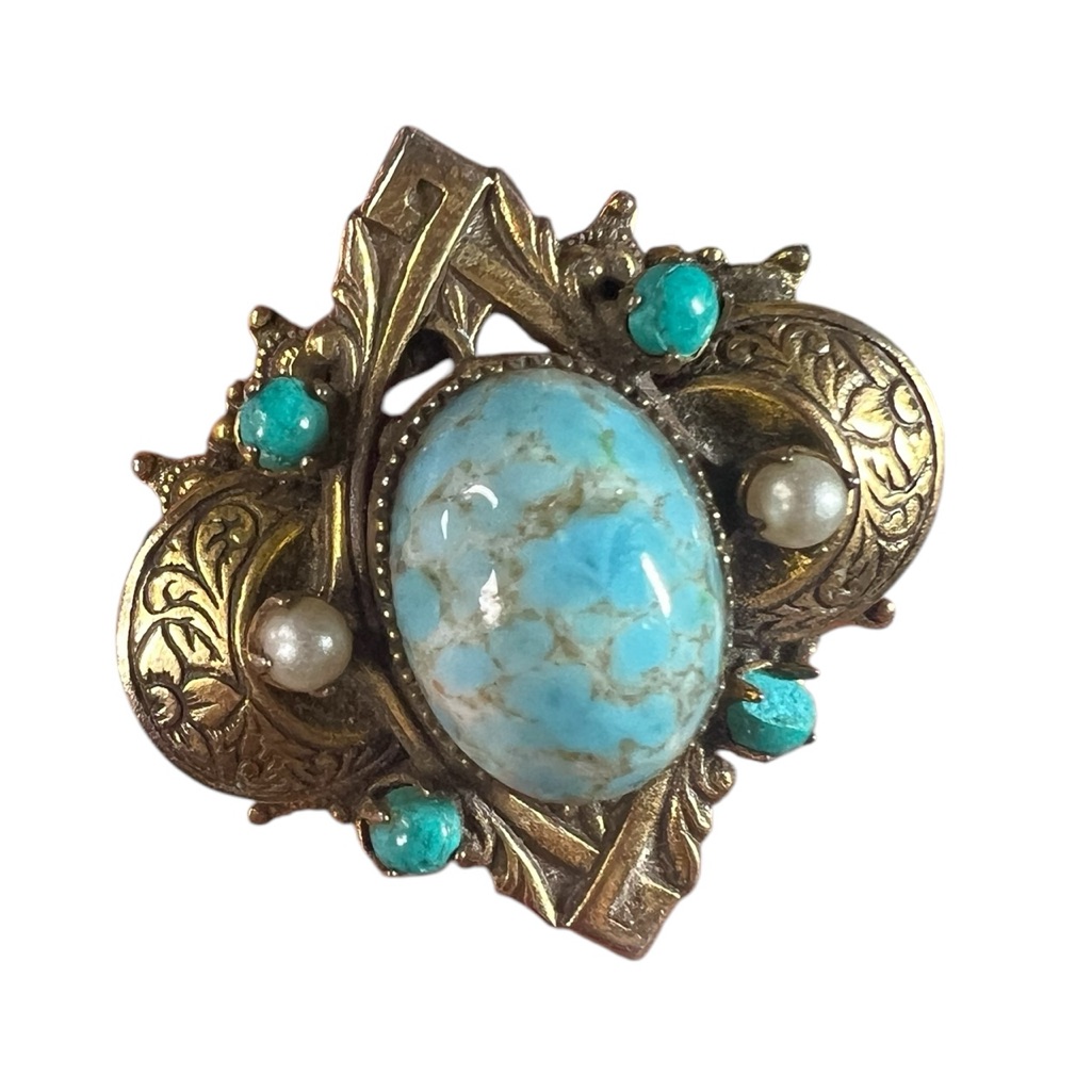 Vintage Original By Robert Gold And Turquoise Brooch